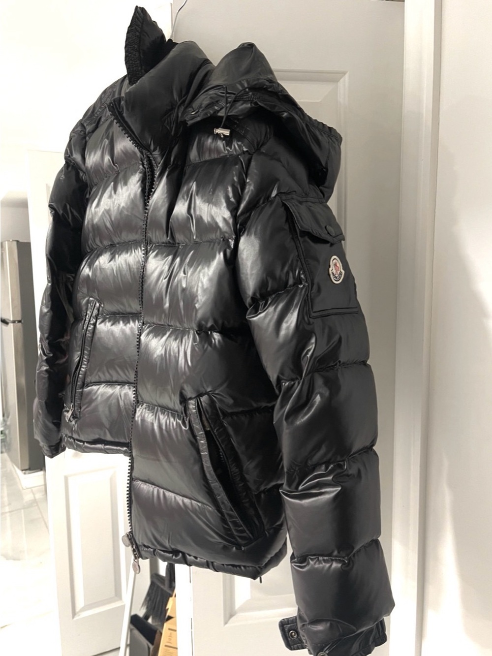 Moncler Shiny Black Quilted Down Puffer Jacket with Hood